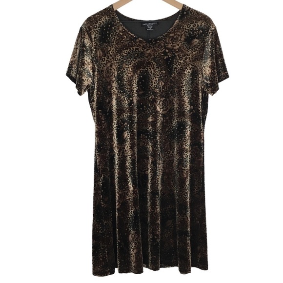 VINTAGE 90s Mini Dress Crushed Velvet Animal Print Rose Floral Whimsigoth Medium - Picture 9 of 9